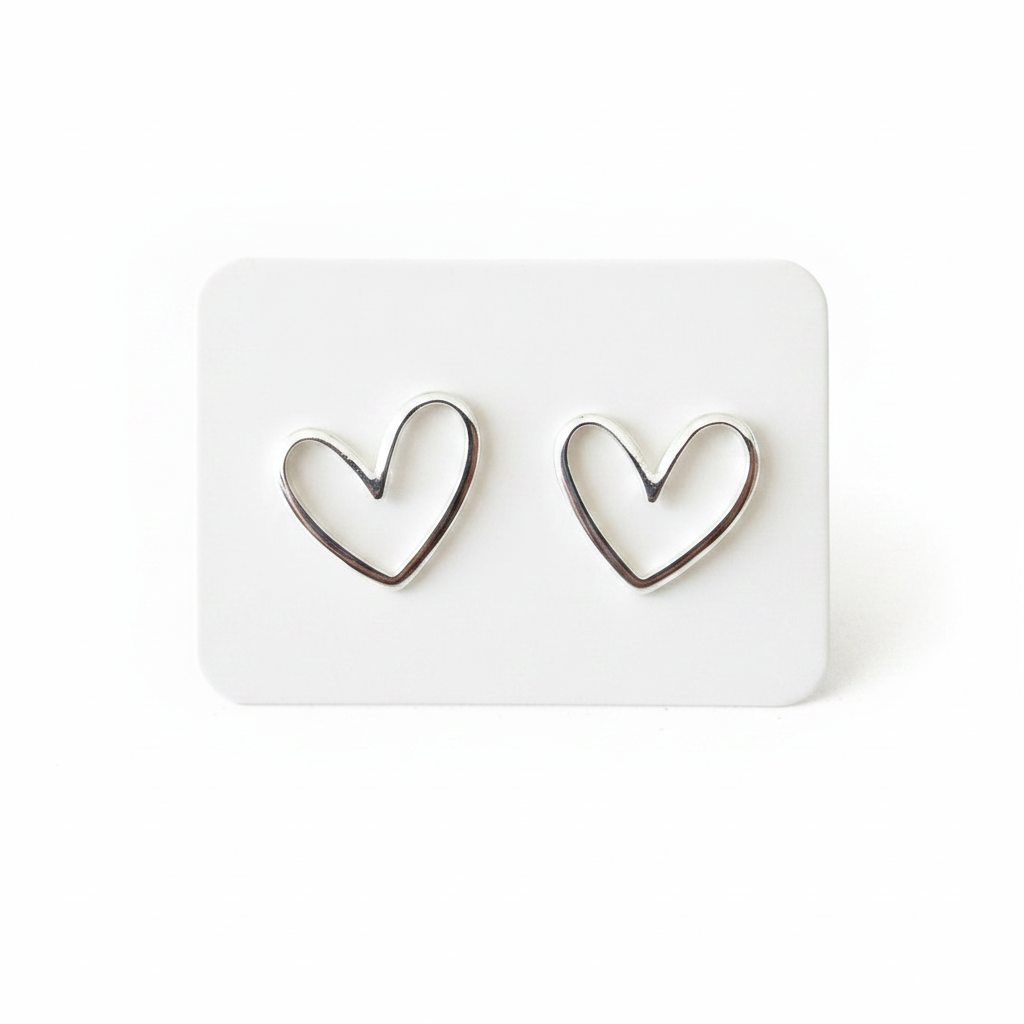 925 Sterling Silver Heart Studs on White Card