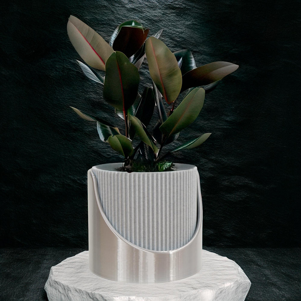 4 Inch Self Watering Planter, Large Indoor Outdoor Plant Pot with Drainage, Terracotta, Green, Beige, Modern Ribbed Design