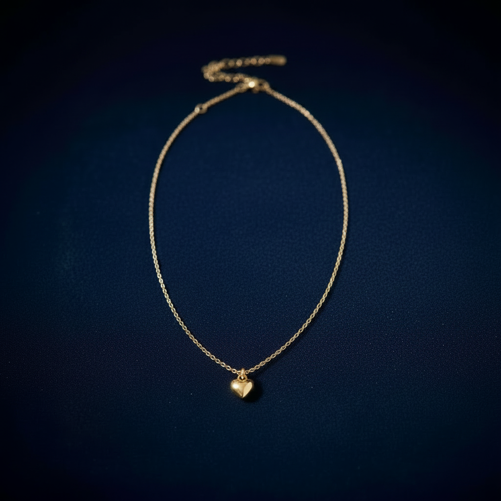 14K gold plated heart charm necklace enhanced product photo